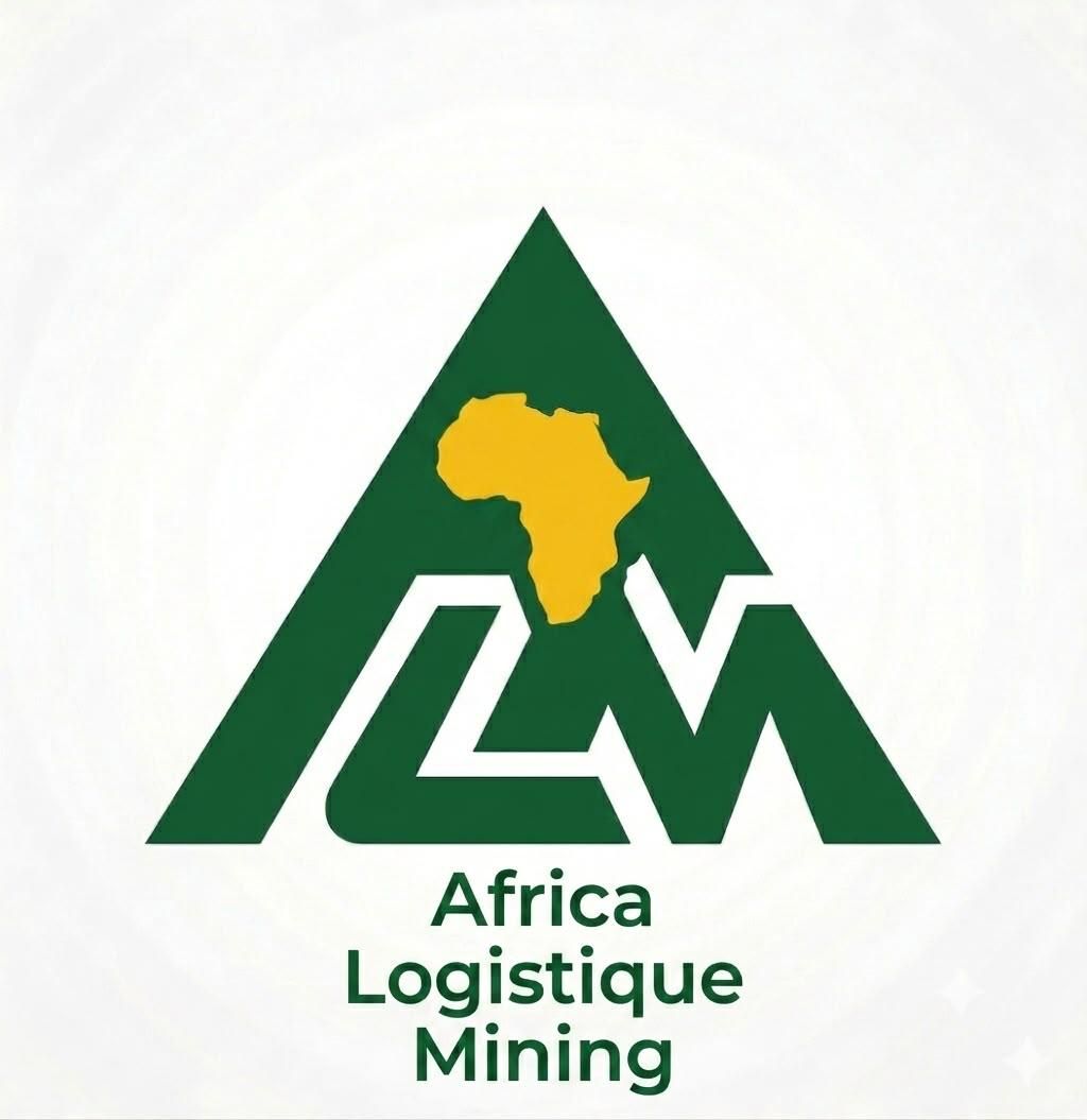 Africa Logistique Mining logo with green triangle, white initials, and yellow map of Africa
