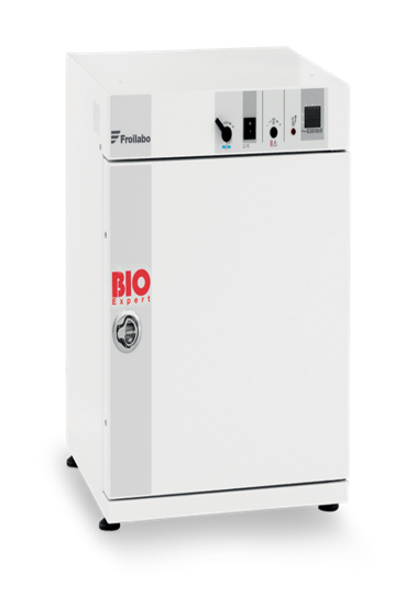 White laboratory refrigerator or freezer with control panel and red BIO label