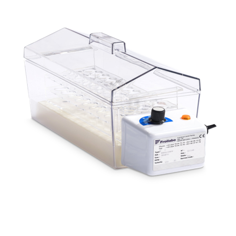 Clear plastic aquarium-style tank with a white control unit on the side and a blue dial