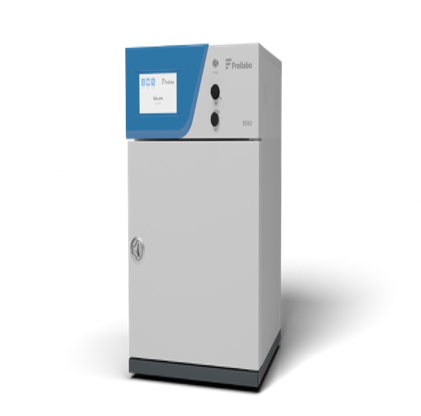 Gray laboratory freezer with blue control panel and black base, shown on a white background