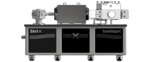Black industrial machine with three front panels labeled Sirix and Isobpx on a white background