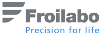 Froilabo logo with gray bars and blue tagline “Precision for life”