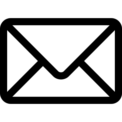 A black and white envelope icon on a white background.