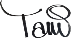 A black and white drawing of the word tau on a white background.