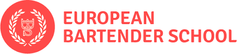 A logo for the european bartender school with a laurel wreath