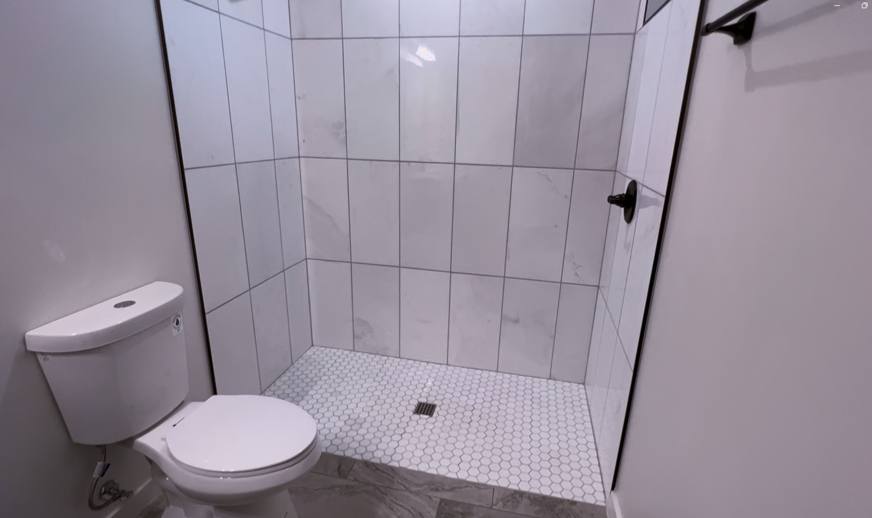 A bathroom with a toilet and a walk in shower.