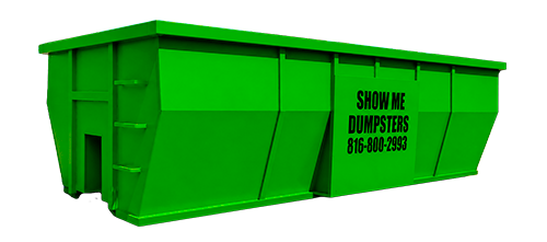 Blue roll-off dumpster with 96 Dumpster Company logo on a white background