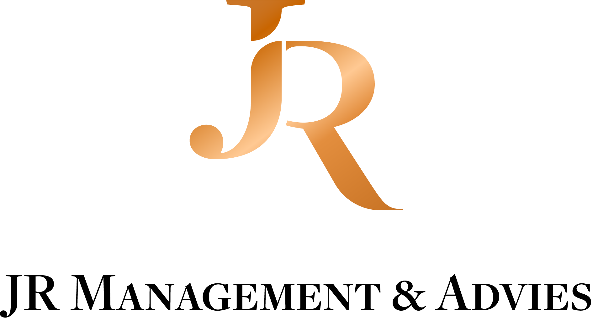 Het logo van JR Management & Advies met een oranje JR-monogram en zwarte tekst op een witte achtergrond.