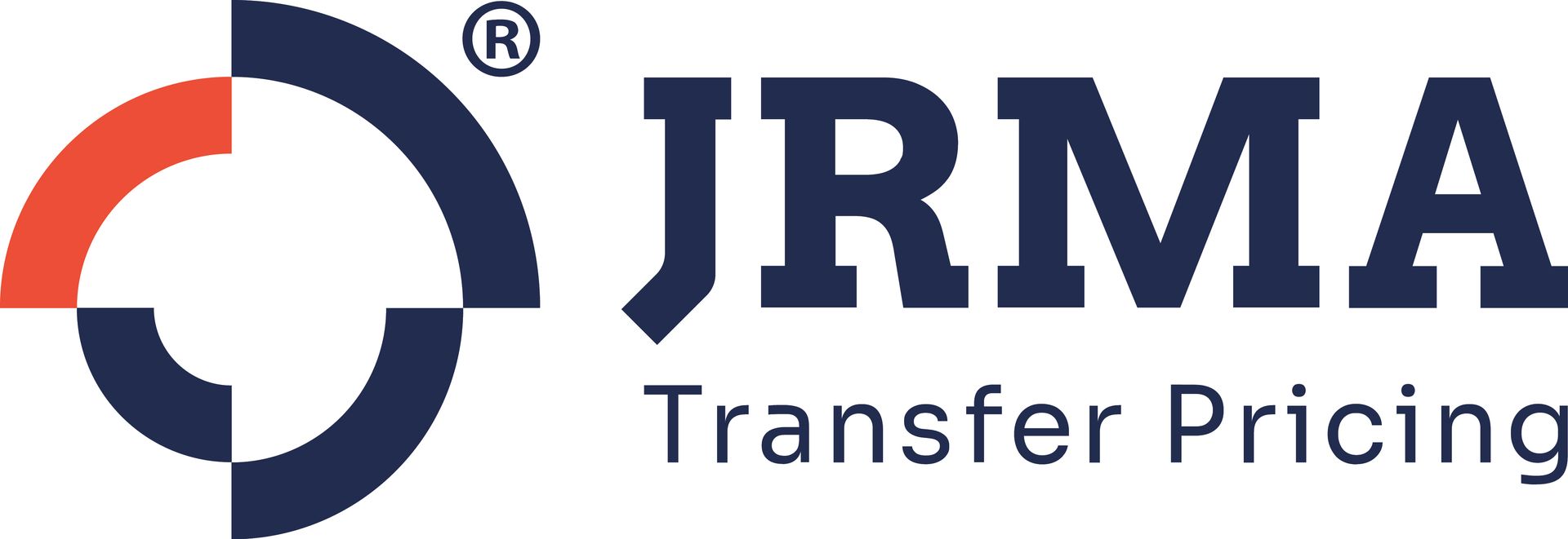 Het JRMA Transfer Pricing-logo met een cirkelvormig pictogram in marineblauw en oranje en grijze tekst.
