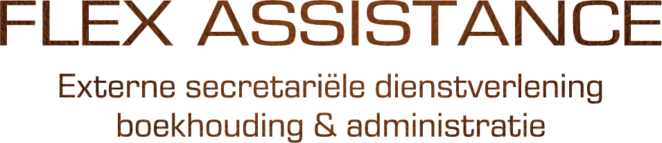 Flex Assistance logo with beige background and brown text: