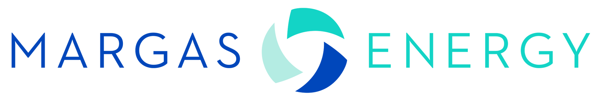 MARGAS ENERGY-logo met een abstract blauw en turquoise spiraalvormig icoon en blauwe tekst op een witte achtergrond.