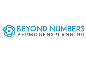 Beyond Numbers Vermogensplanning-logo met blauw pictogram en tekst op een witte achtergrond.