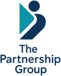 The Partnership Group logo with teal and navy abstract figure and text