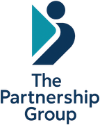 The Partnership Group logo with teal and navy abstract figure and text