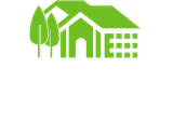 Green eco-friendly house icon with trees and solar panels