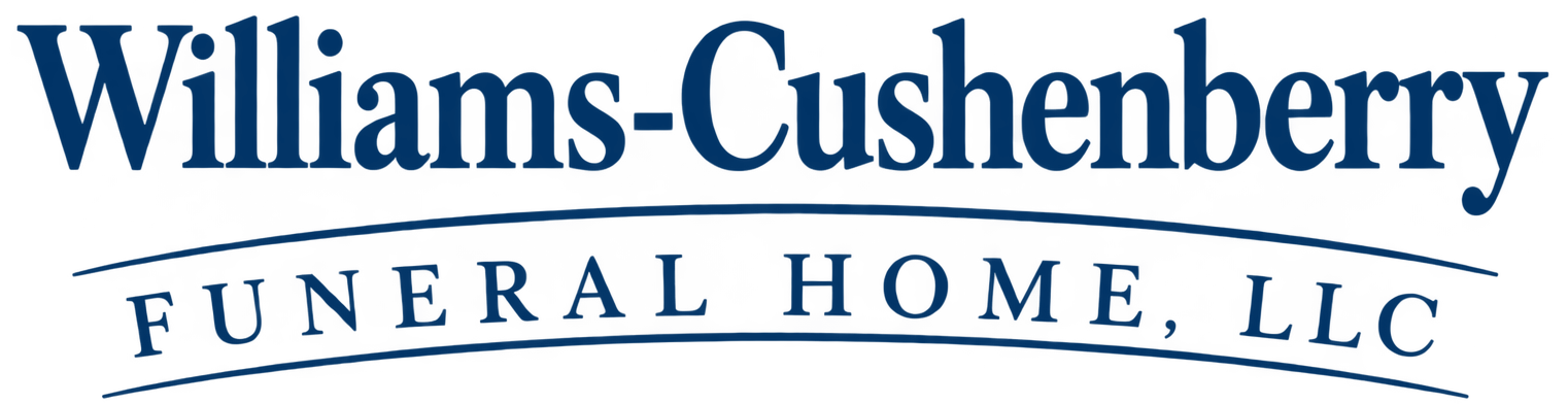 Williams-Cushenberry Funeral Home, LLC logo in blue text on white background