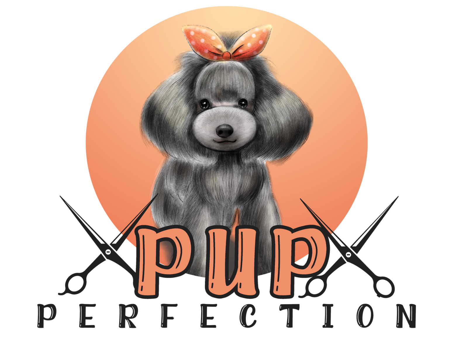 A logo for pup perfection is shown on a white background