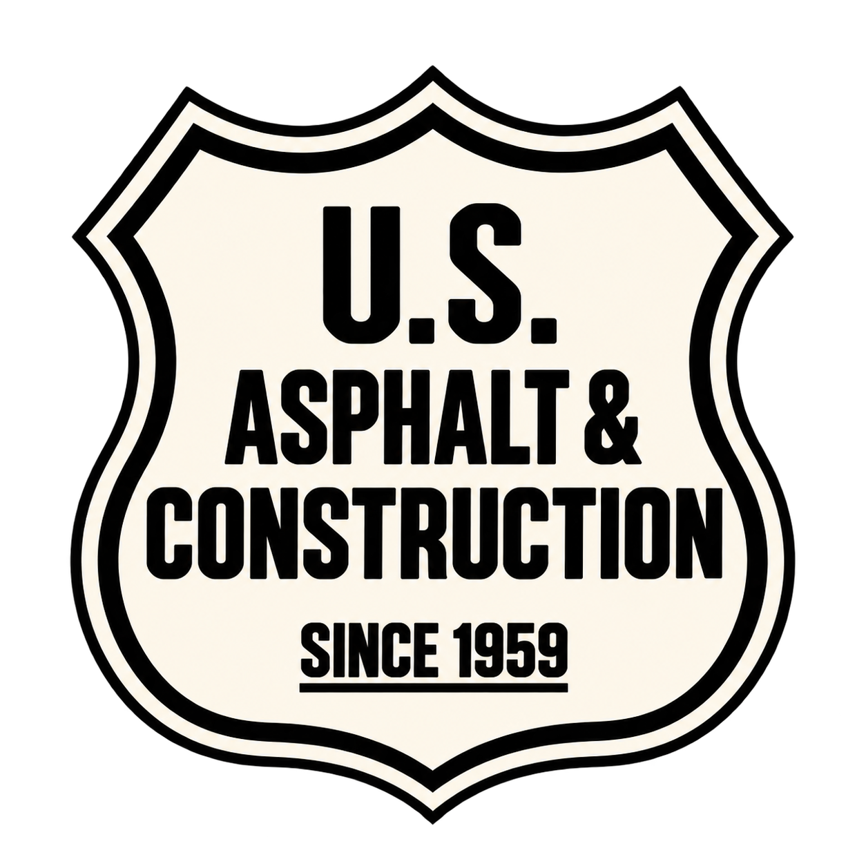 U.S. Asphalt & Construction shield logo with bold black text and “Since 1959” under it