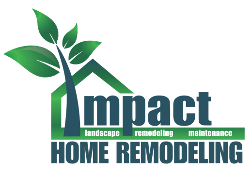 Logo for Impact Home Remodeling: Green leaves and a house outline with the word