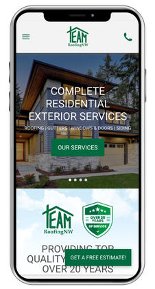 Team Roofing NW website screenshot on mobile