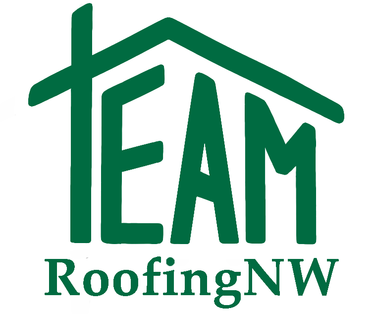 TEAM RoofingNW logo in green with a stylized roof over the word TEAM