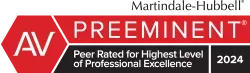 Martindale hubbell badge for peer rated for highest level of professional excellence.