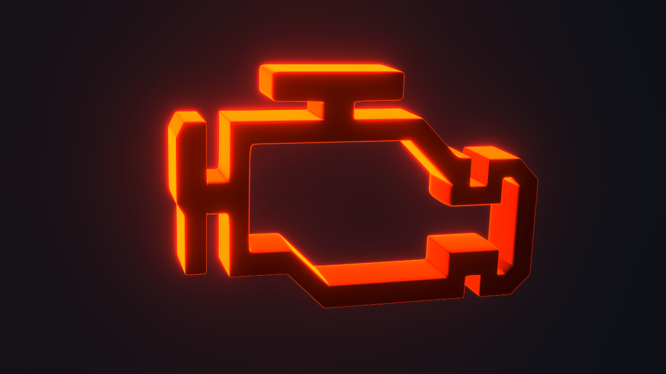 Glowing orange check engine warning icon on a dark background