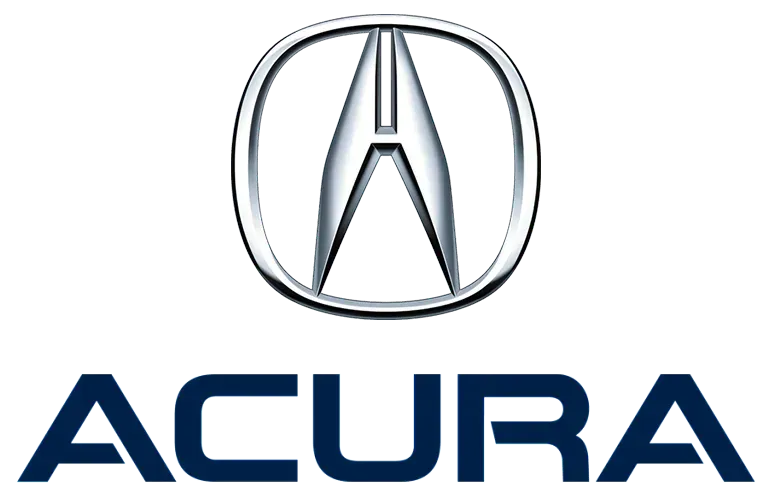 Acura logo in silver and blue on a white background