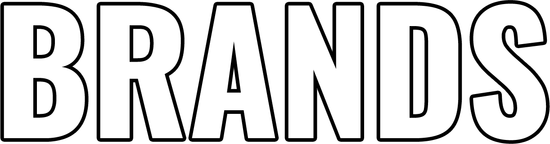 Outlined word “BRANDS” in black and white text