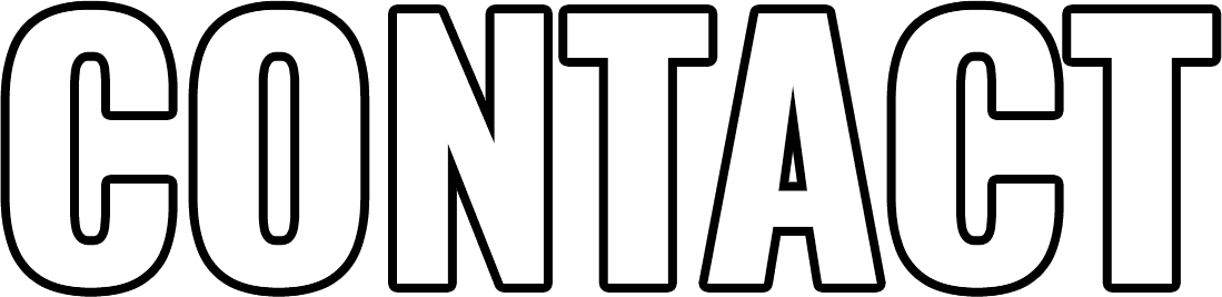 Black outlined word “CONTACT” in bold capital letters on a white background