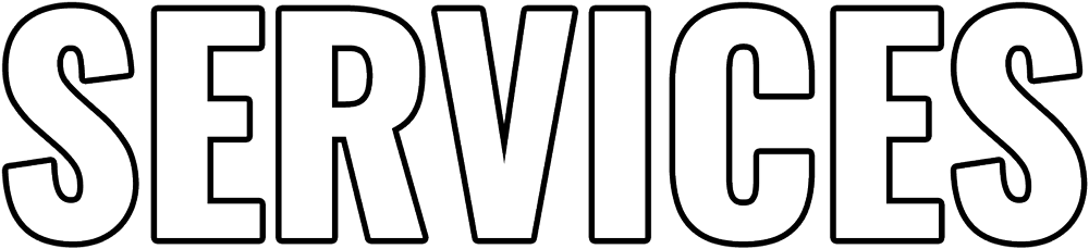 Outlined word “SERVICES” in black on a white background.