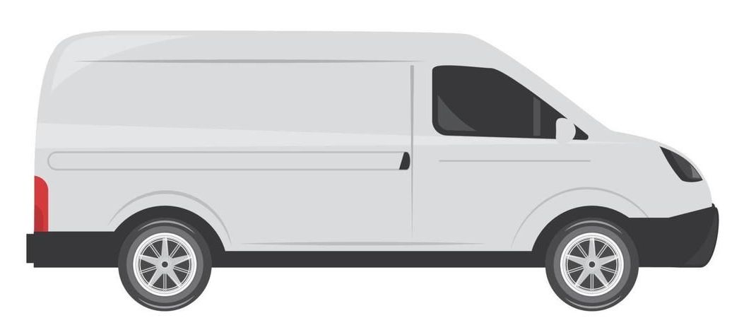 White cargo van in side view on a plain background