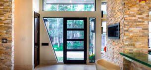 Picture of new glass doors with a nice window design from a windows and doors company in Belleville Ontario.