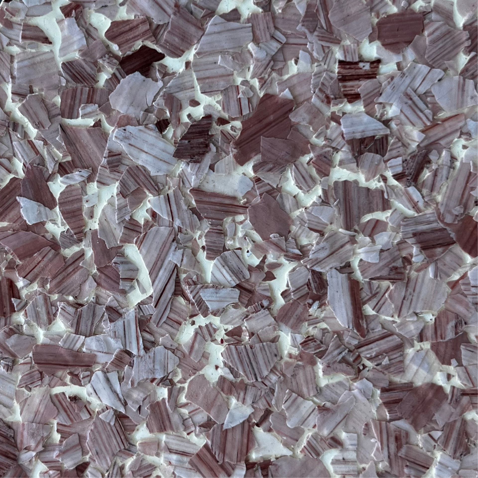 Abstract mosaic of overlapping purple, gray, and white brushstroke-like tiles