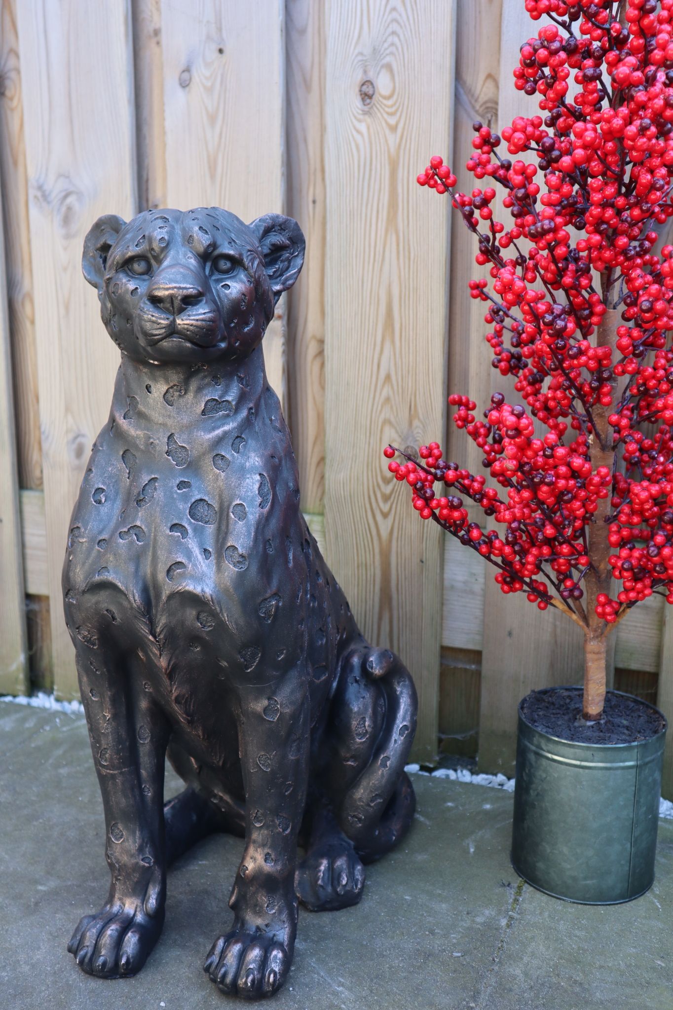 Luipaard dierenbeeld 59 cm brons realistisch tuinbeeld decoratie