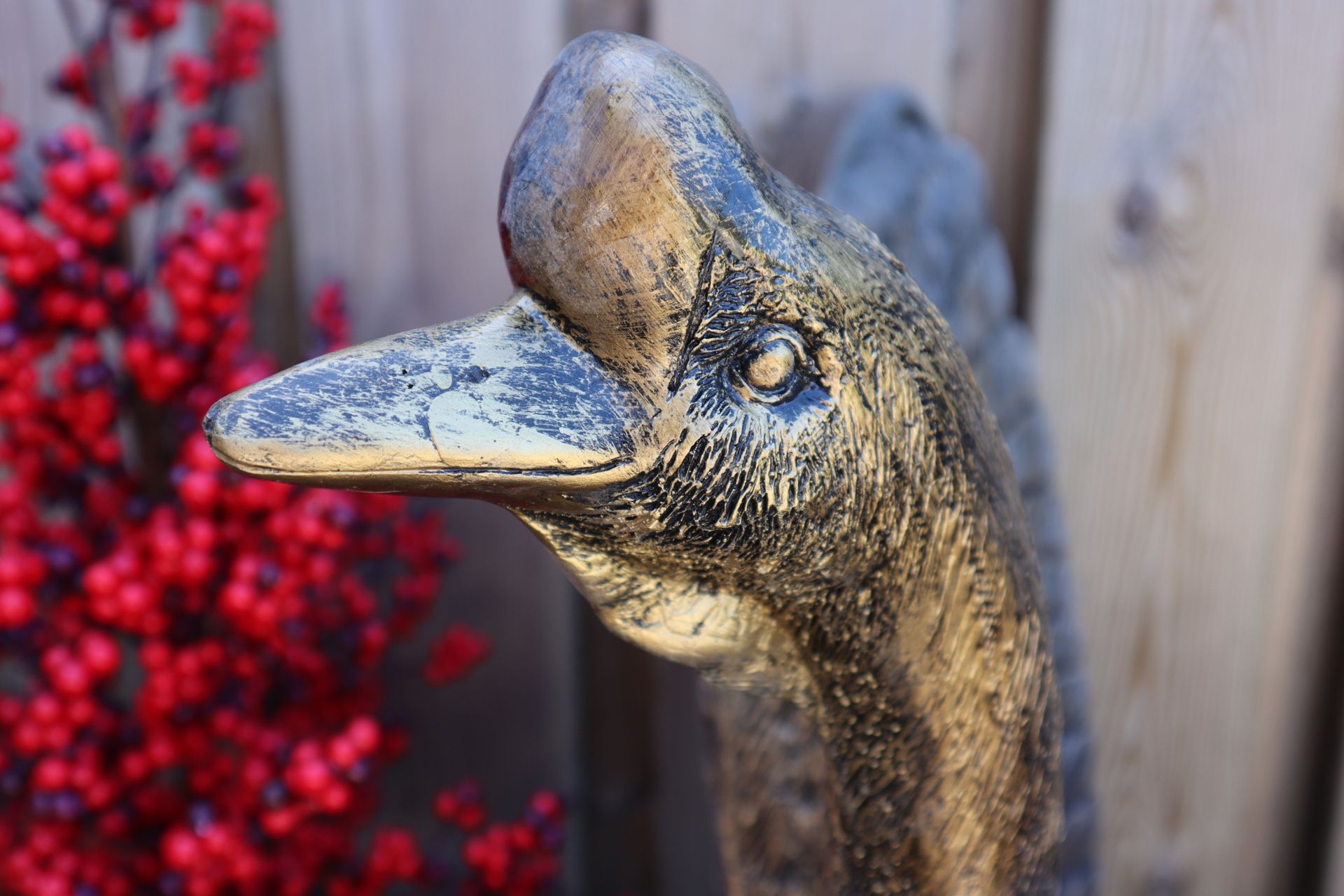 Gans beeld 78 cm goud staand eyecatcher tuinbeeld dierenbeeld