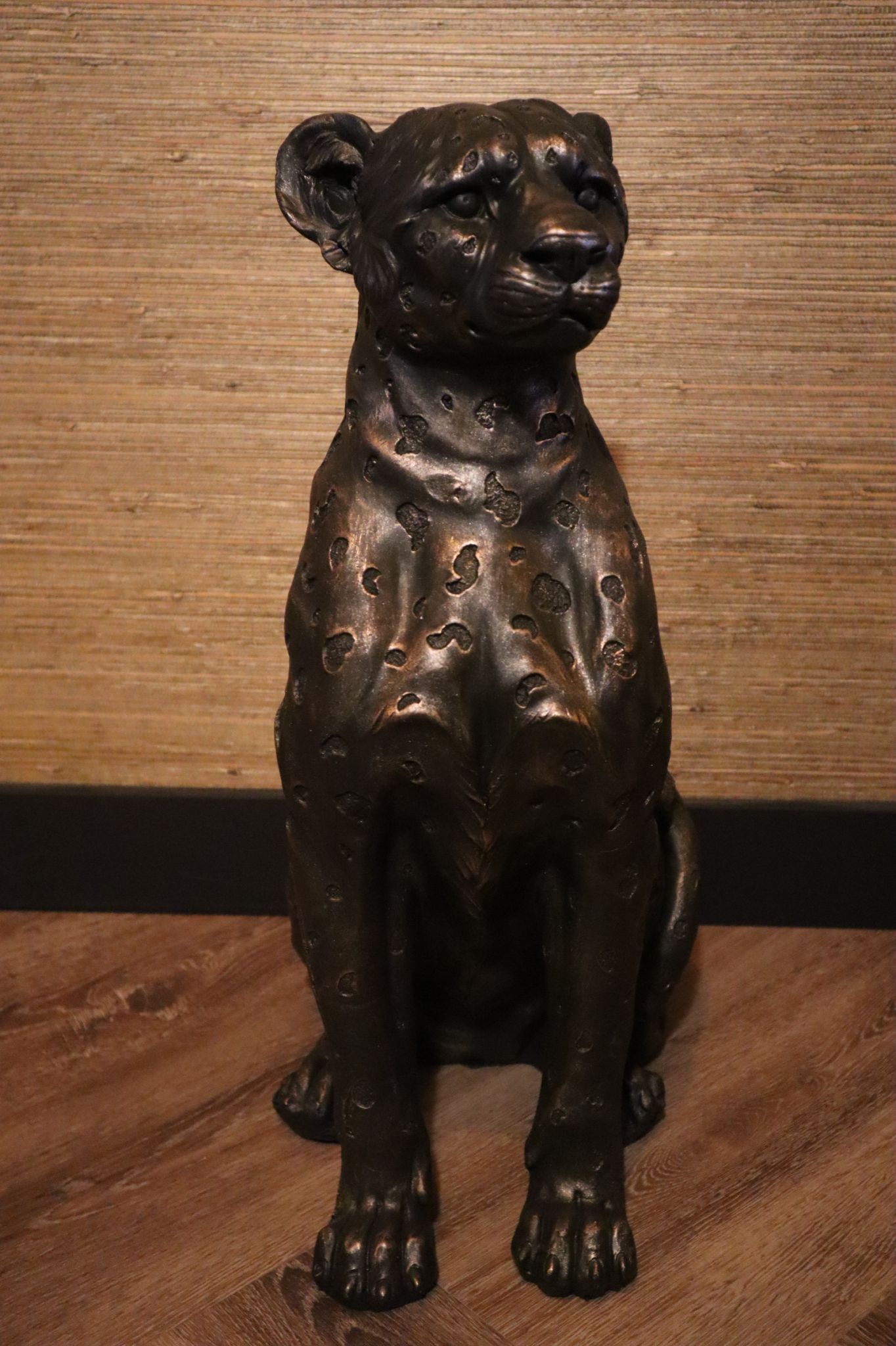 Luipaard beeld 59 cm brons tuinbeeld dierenbeeld