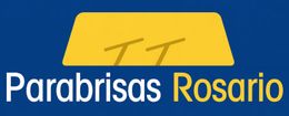 Logotipo de Parabrisas Rosario con fondo azul, icono de parabrisas amarillo y texto blanco y amarillo.