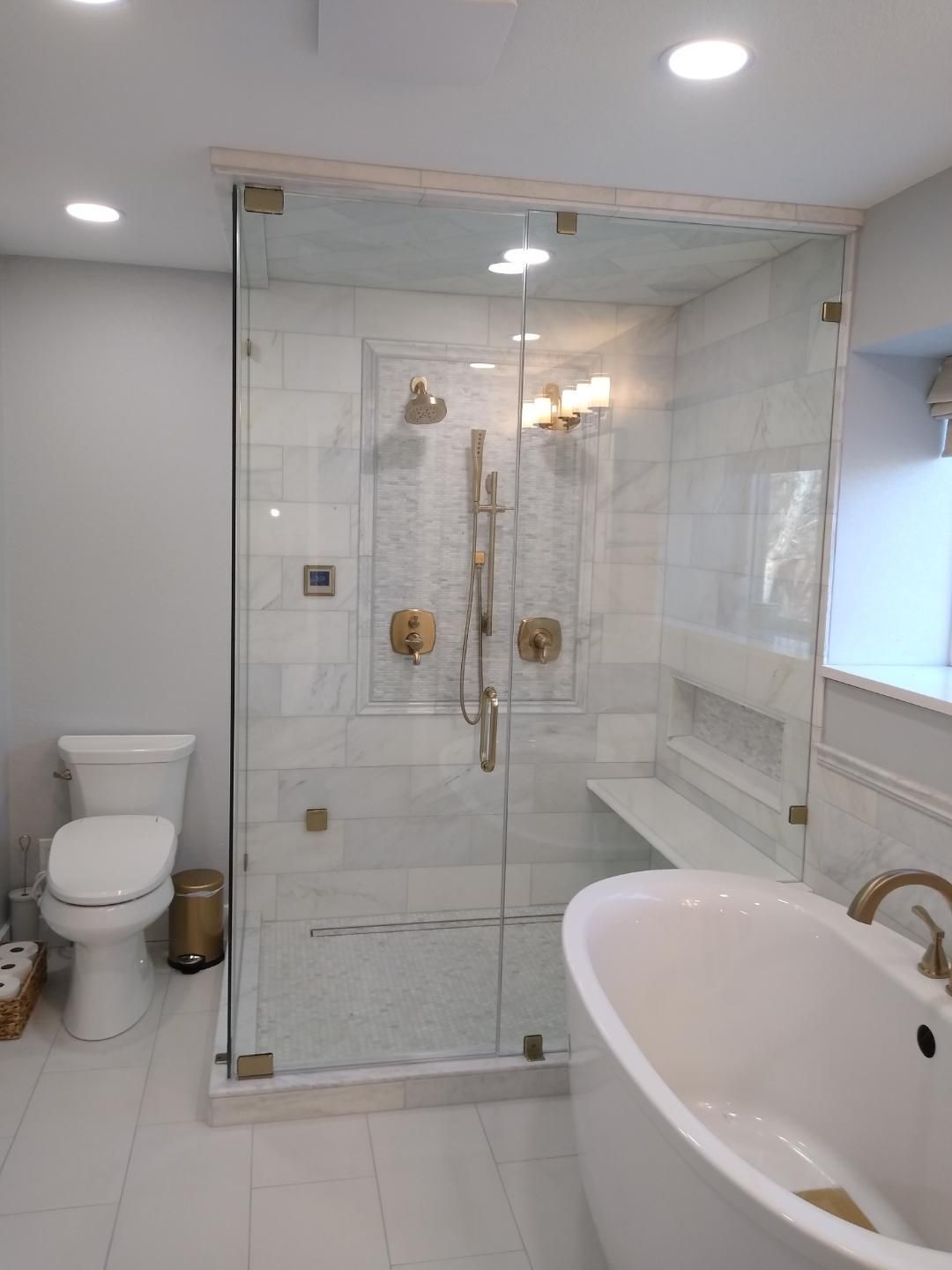 Frameless shower with tile surround
