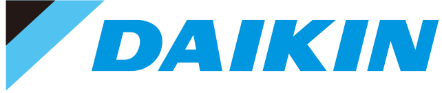 Daikin logo in blue italic text with a blue triangular accent on a white background