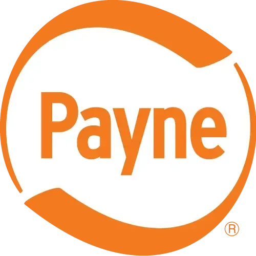 Payne logo in orange text with a circular orange swoosh on a white background