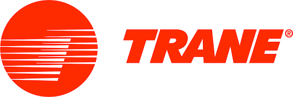 Trane logo in orange with a circular striped icon and bold wordmark on a white background