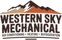 Western Sky Mechanical logo with mountains and HVAC tagline in brown and orange