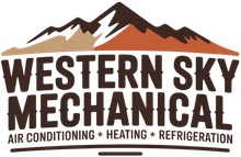 Western Sky Mechanical logo with mountains and HVAC tagline in brown and orange