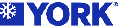 Blue YORK logo with white snowflake icon on a blue square, next to bold blue YORK text.