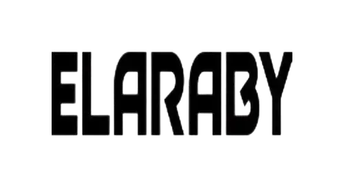 A black and white logo for elaraby on a white background