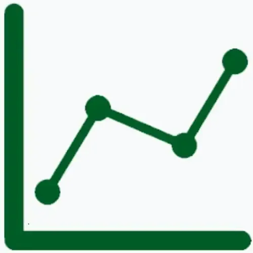 A green graph with a line going up on a white background.