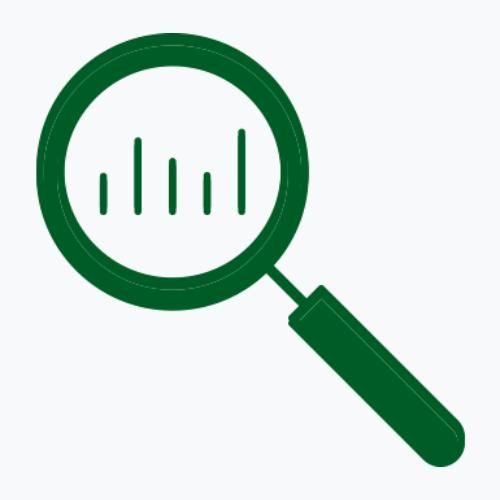 A magnifying glass with a graph inside of it.