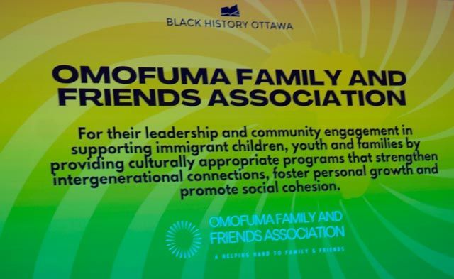 Black History Ottawa award for Omofuma Family and Friends Association, a community organization.
