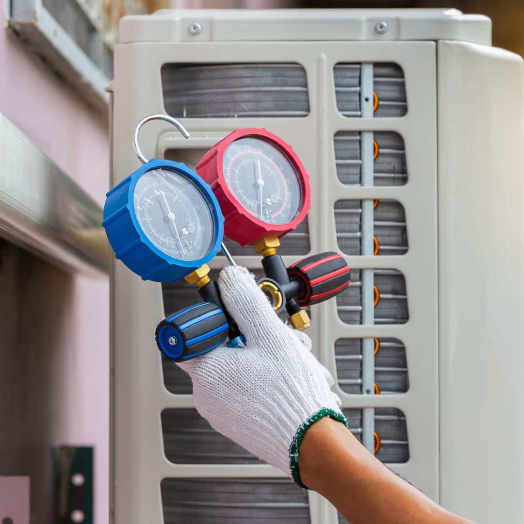 Heat Pump Outdoor Unit & Technician's Gauges